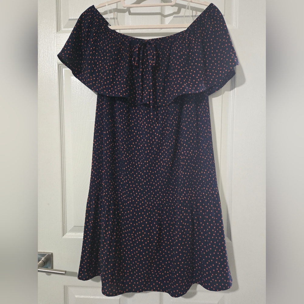 Ces Femme Navy Strapless Dress with Pink/Coral Stars